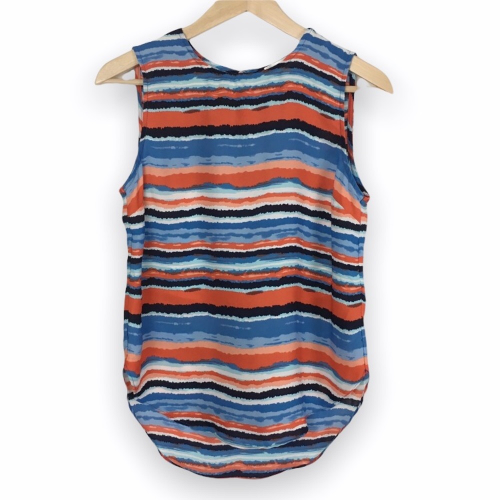 Kenar Orange & Blue Watercolor Striped‎ Sleeveless Tank Top Blouse Shirt XS